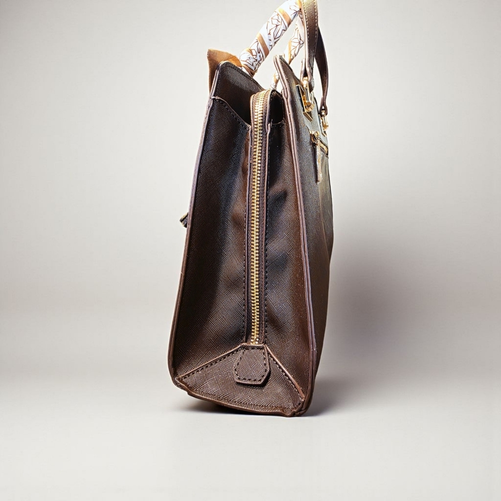 Chic Brown Anne Klein Satchel with Twilly and Bag Charms - Picture 3 of 8